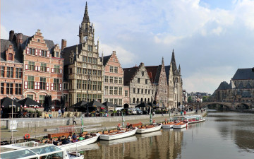 Картинка города гент+ бельгия лодки набережная канал