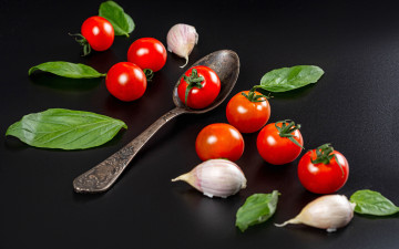Картинка еда помидоры черри базилик чеснок