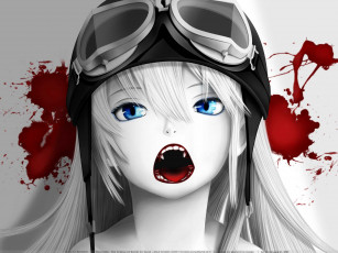 Картинка аниме bakemonogatari oshino+shinobu девушка кровь шлем клыки