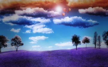 Картинка разное компьютерный дизайн воздушные шары деревья облака