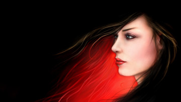 Картинка рисованные люди свет лицо профиль темный фон красный девушка