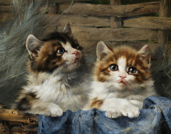 Обои картинки фото рисованные, julius, adam, котята