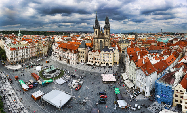 Обои картинки фото города, прага, Чехия, площадь, собор, дома