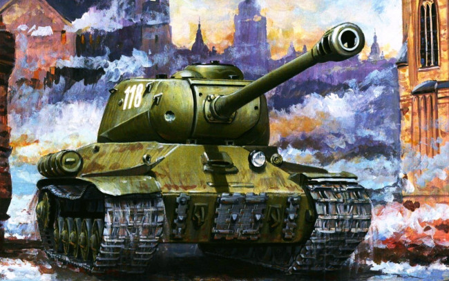 Обои картинки фото рисованные, армия, война, ис-2, танк