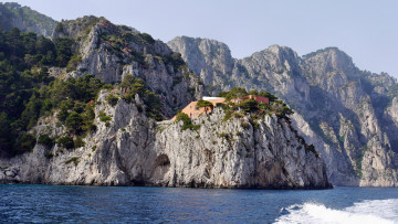 обоя capri, villa, malaparte, природа, побережье, море, скалы, растительность, вилла