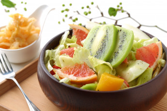 Картинка еда фрукты +ягоды грейпфрут киви фруктовый салат