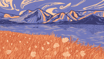 Картинка векторная+графика природа+ nature горы река трава цветы