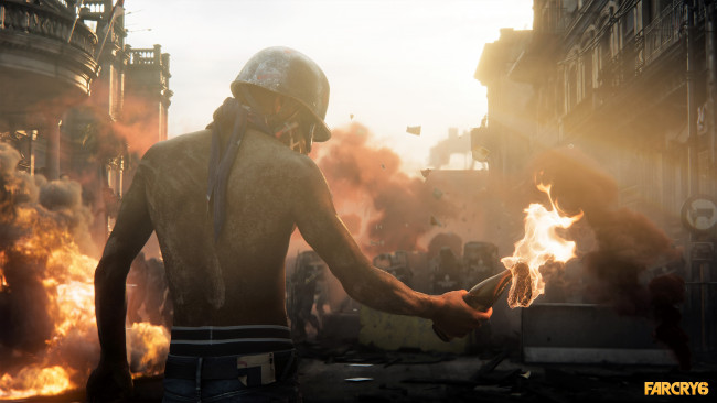 Обои картинки фото видео игры, far cry 6, город, огонь, мятеж