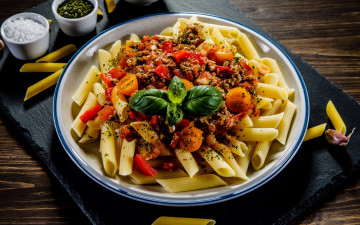 обоя еда, макароны,  макаронные блюда, базилик, паста, соус