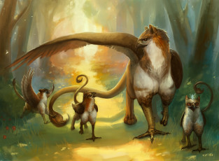 Картинка фэнтези существа семья грифоны