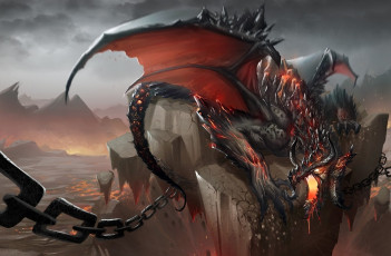 Картинка фэнтези драконы скала цепь