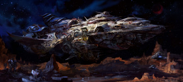 Картинка фэнтези космические корабли звездолеты станции планета космос звездолёт