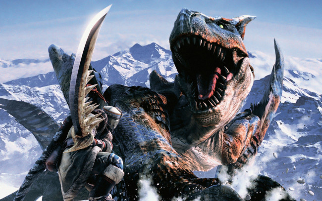 Обои картинки фото видео, игры, monster, hunter, portable, 2nd, дракон, зима, горы, снег