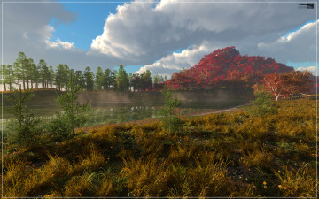 Картинка 3д графика nature landscape природа река лес облака