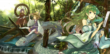 Картинка аниме touhou девушки природа растения змея