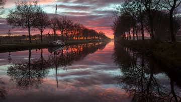 Картинка природа реки озера landscape friesland fog nederland nature