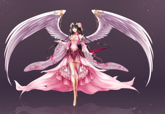 Картинка аниме ангелы +демоны платье фон крылья лицо взгляд angel ангел