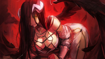 Картинка overlord аниме ангелы +демоны арт девушка albedo рога крылья поза iorlvm