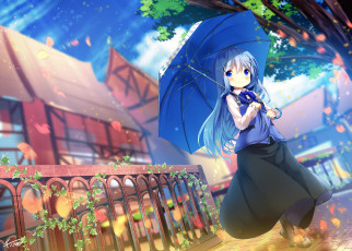 обоя аниме, gochuumon wa usagi desu ka, зонтик, девочка
