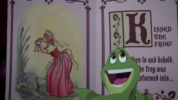 обоя мультфильмы, the princess and the frog, принцесса, рисунок, книга, лягушка, девушка