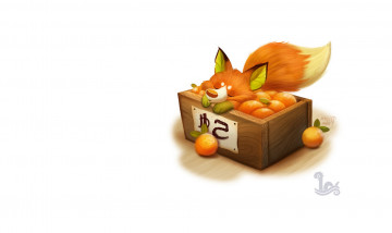 Картинка рисованное минимализм апельсины мандарины лисичка ящик арт детская