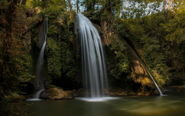 Обои картинки фото природа, водопады, водопад, река, деревья, лес