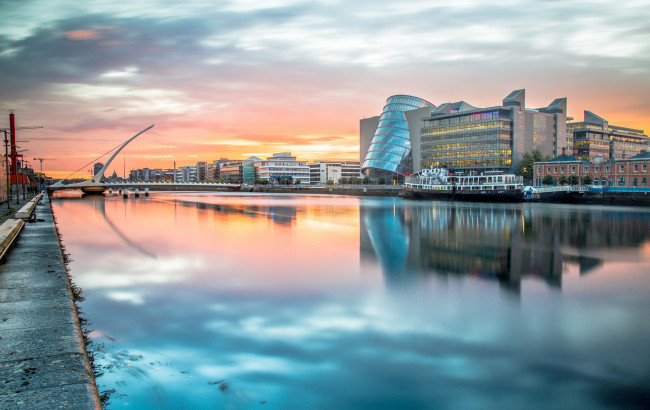 Обои картинки фото dublin river sunset, города, дублин , ирландия, простор