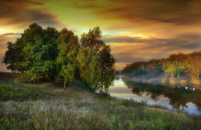 Обои картинки фото природа, реки, озера, roma, chitinskiy, отражение, август, лето, ставок, закат
