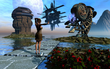 Картинка 3д графика fantasy фантазия девушка цветы вода