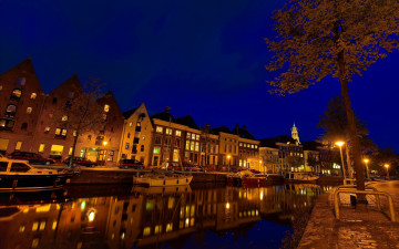 Картинка groningen nederland города огни ночного канал