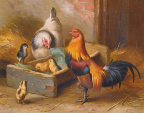 Картинка рисованные edgar hunt куриная семья домашние животные