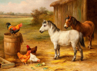 Картинка рисованные edgar hunt пони и куры на скотном дворе