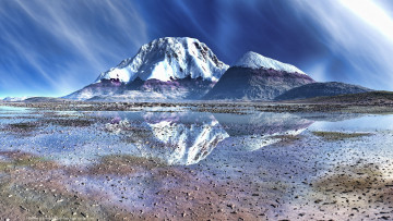 Картинка sugar mountain природа горы вершины снега озеро камни отражение