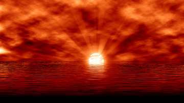 Картинка sunset 3д графика nature landscape природа море солнце багровый закат красота