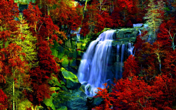 Картинка autumn forest falls природа водопады лес скалы обрыв водопад осень