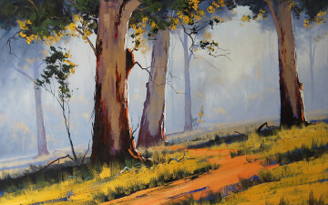 Картинка рисованные живопись лес деревья трава