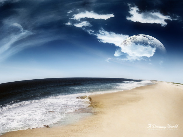 Обои картинки фото разное, компьютерный, дизайн, песок, планеты, облака, море