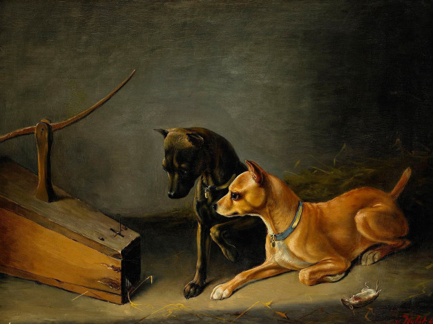 Обои картинки фото рисованные, johan, von, holst, собаки, и, мышеловка