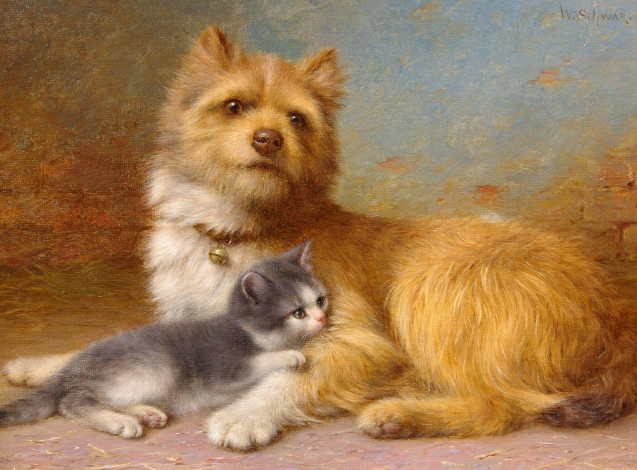 Обои картинки фото рисованные, willhelm, schwar, материнский, инстинкт, wilhelm, собака