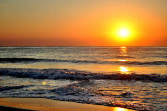 обоя природа, восходы, закаты, океан, горизонт, пляж, волны, солнце