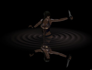 Картинка 3д+графика фантазия+ fantasy вода ночь девушка взгляд оружие отражение