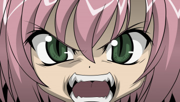 Картинка аниме higurashi+no+naku+koro+ni злость зелёные глаза лицо девушка