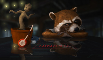 Картинка рисованные кино raccoon guardians of the galaxy rocket groot
