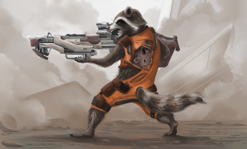 Картинка рисованные кино guardians of the galaxy art енот rocket raccoon