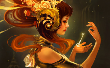 Картинка фэнтези девушки фантастика арт девушка профиль волосы цветы руки ключ