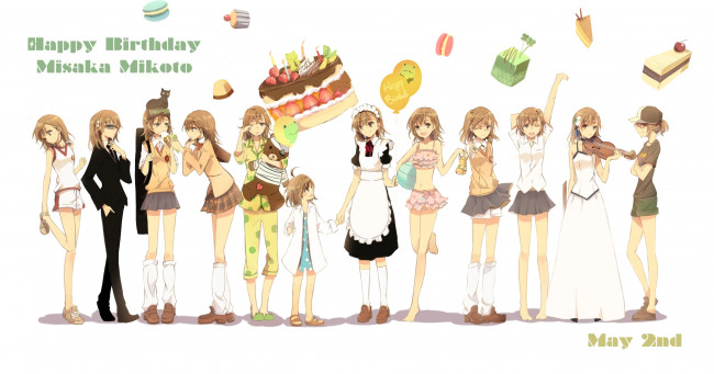 Обои картинки фото аниме, to aru kagaku no railgun, девушка, белый, фон, торт, шатенка