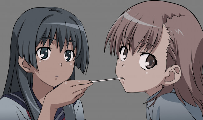 Обои картинки фото аниме, to aru kagaku no railgun, палочка, лица, девушки