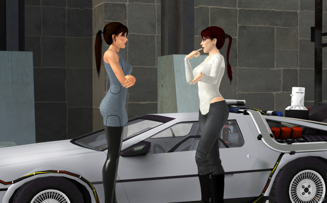 Обои картинки фото автомобили, 3d car&girl, беседа, автомобиль, девушки