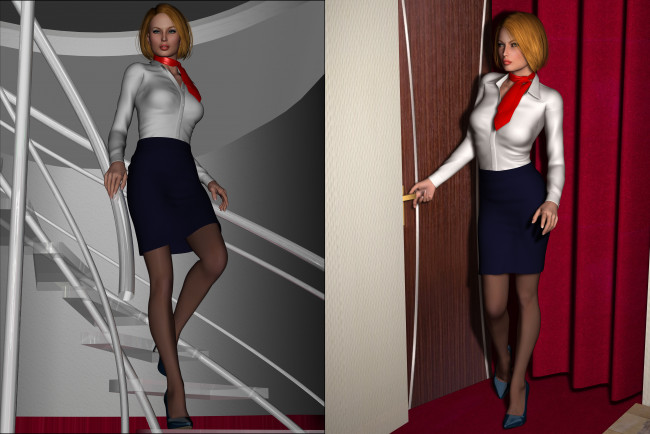 Обои картинки фото stewardesses, 3д графика, фантазия , fantasy, девушки, взгляд