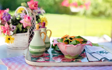 Картинка еда салаты +закуски букет салат листья салатница